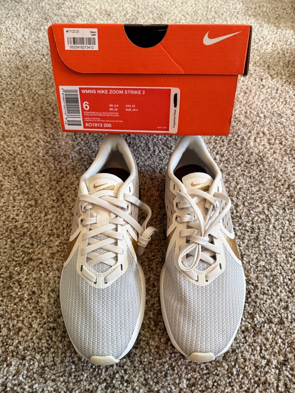 Nike Women's Running Shoes in Cream and Gold Accent